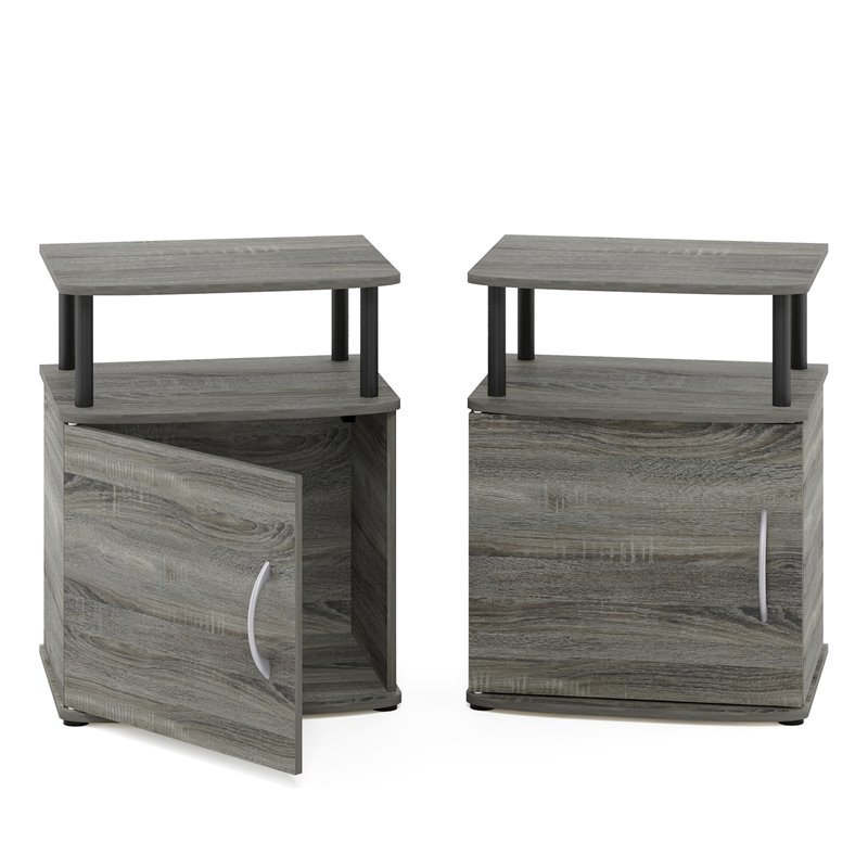Pemberly Row Engineered Wood End Table in French Oak Gray/Black (Set of 2)
