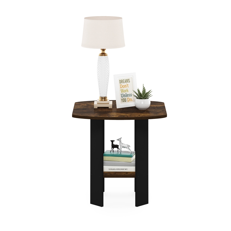 Pemberly Row Contemporary End/SideTable in Amber Pine/Black Finish