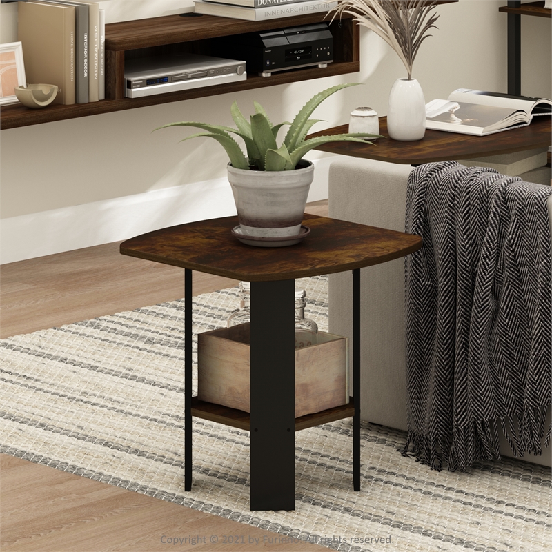 Pemberly Row Contemporary End/SideTable in Amber Pine/Black Finish