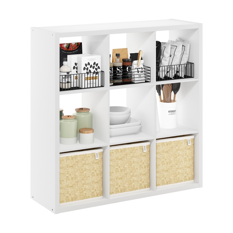 Pemberly Row Open Back Decorative Cube Storage Organizer in 9-Cube in White