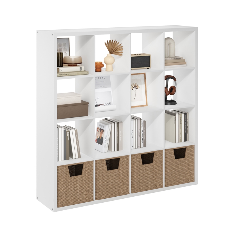 Pemberly Row Open Back Decorative Cube Storage Organizer in 16-Cube in White