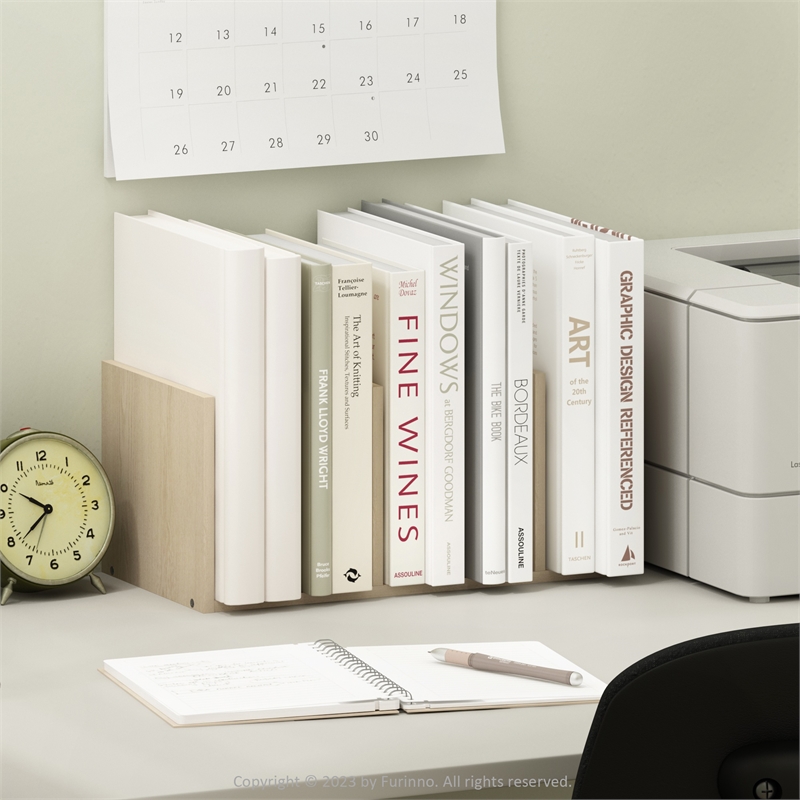 Pemberly Row Office Supplies Desktop Bookshelf Storage in Bauhaus Oak