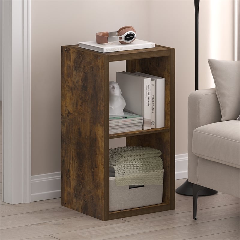 Pemberly Row Open Back Decorative Cube Storage Organizer in 2-Cube Amber Pine