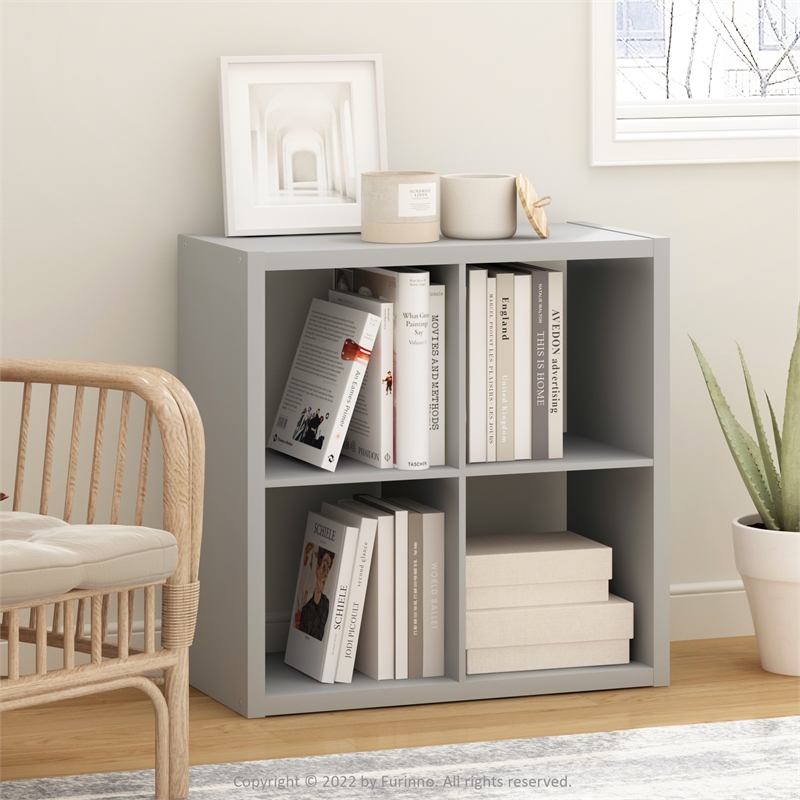 Pemberly Row Open Back Decorative Cube Storage Organizer in 4-Cube Light Gray