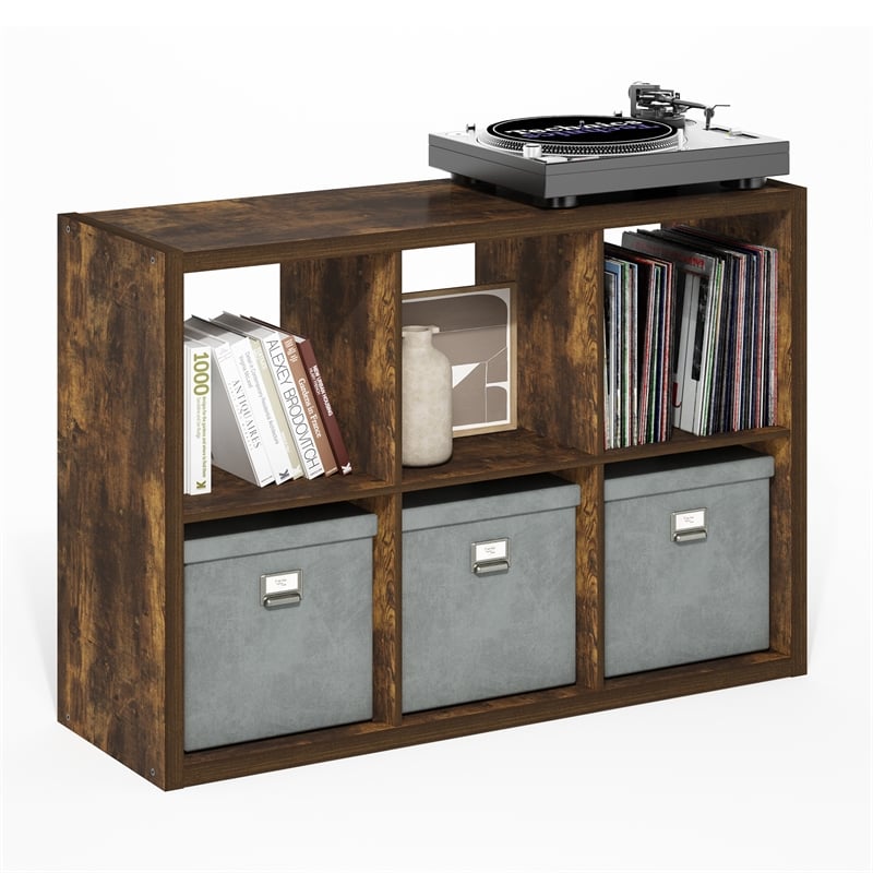 Pemberly Row Open Back Decorative Cube Storage Organizer in 6-Cube Amber Pine
