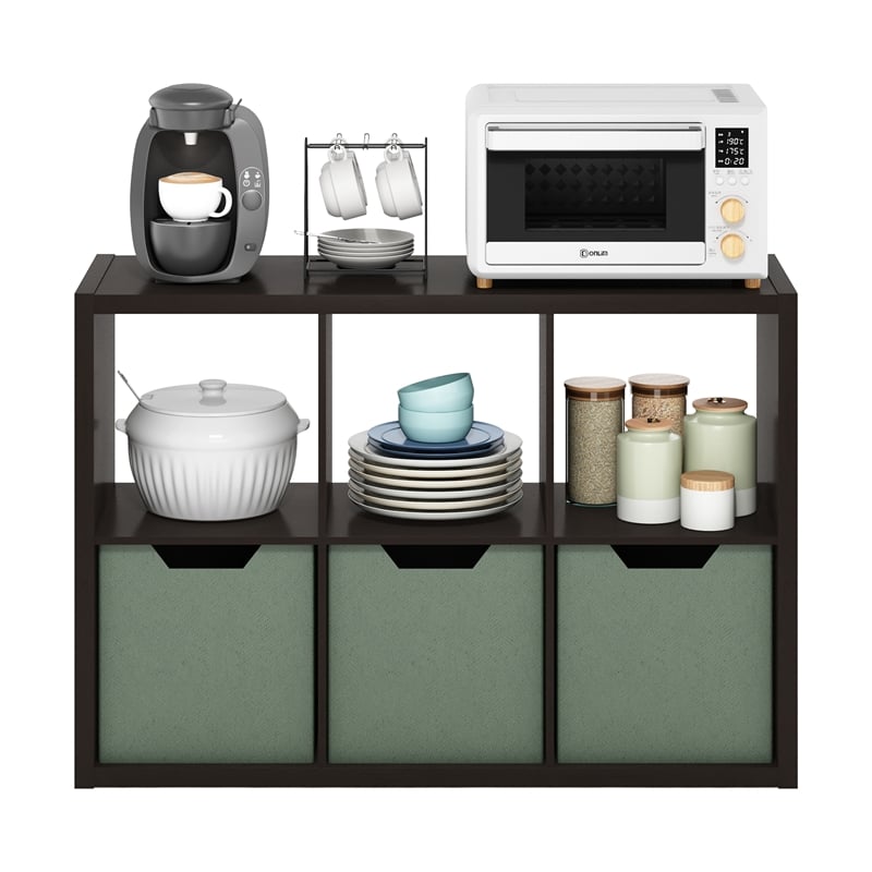 Pemberly Row Open Back Decorative Cube Storage Organizer in 6-Cube Dark Oak