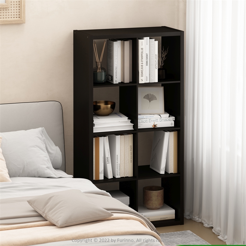 Pemberly Row Open Back Decorative Cube Storage Organizer in 8-Cube Dark Oak