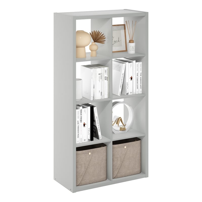 Pemberly Row Open Back Decorative Cube Storage Organizer in 8-Cube Light Gray