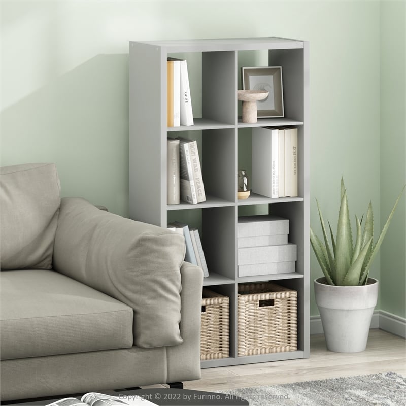 Pemberly Row Open Back Decorative Cube Storage Organizer in 8-Cube Light Gray