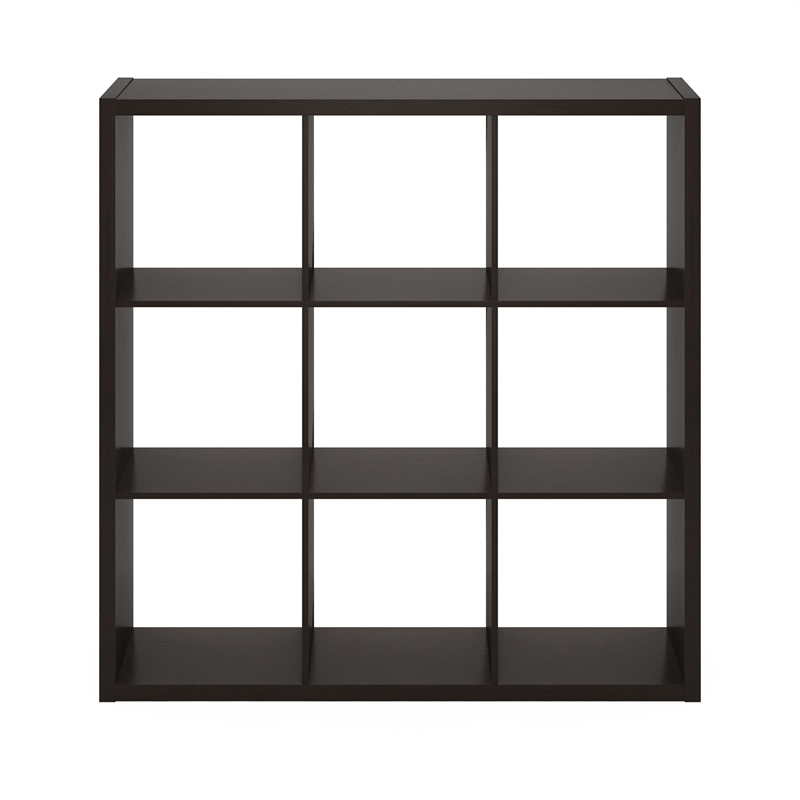 Pemberly Row Open Back Decorative Cube Storage Organizer in 9-Cube Dark Oak
