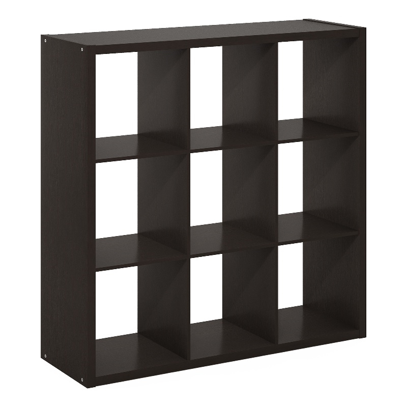 Pemberly Row Open Back Decorative Cube Storage Organizer in 9-Cube Dark Oak