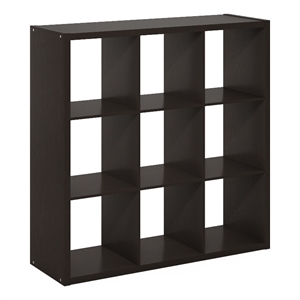 Pemberly Row Open Back Decorative Cube Storage Organizer in 9-Cube Dark Oak