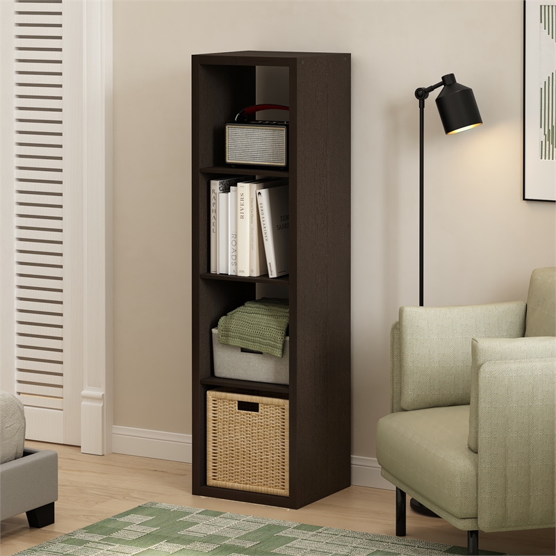 Pemberly Row Open Back Decorative Verticle Cube Storage Organizer in Dark Oak