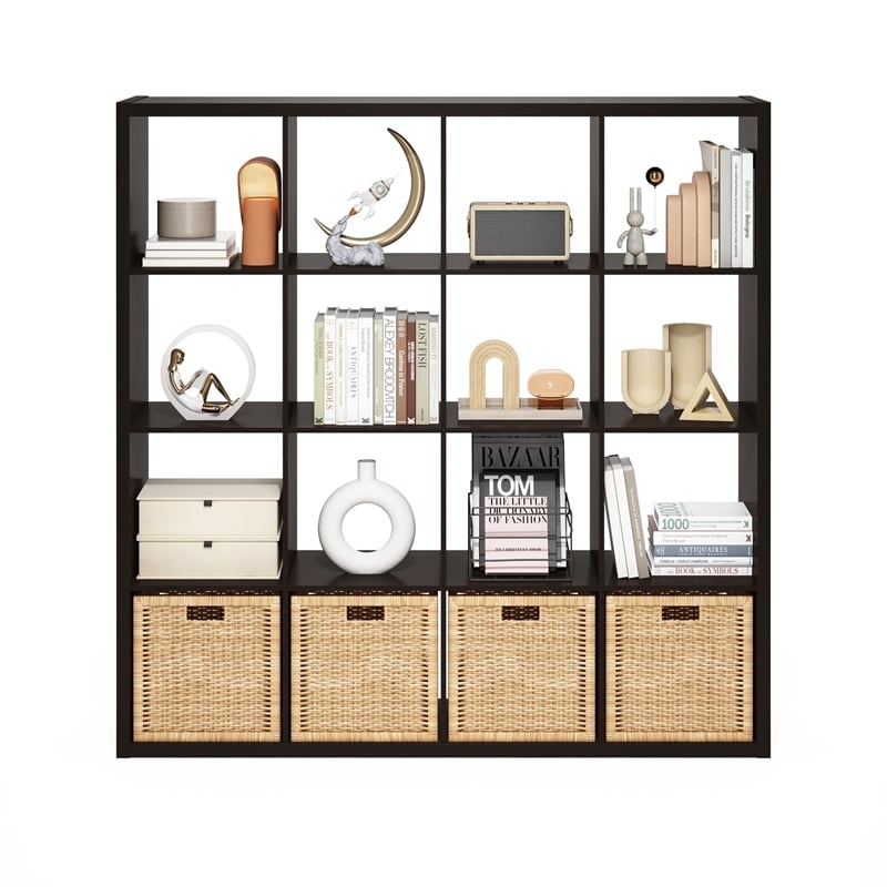 Pemberly Row Open Back Decorative Cube Storage Organizer in 16-Cube Dark Oak