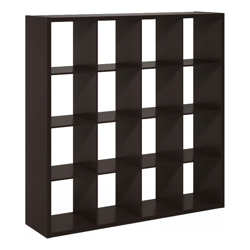Pemberly Row Open Back Decorative Cube Storage Organizer in 16-Cube Dark Oak