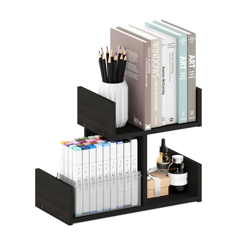 Pemberly Row Wood Desktop Bookshelf Storage Organizer for Home and Espresso