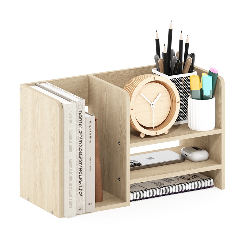 Pemberly Row Wood Desktop Book and Home Office Supplies Storage in Bauhaus Oak