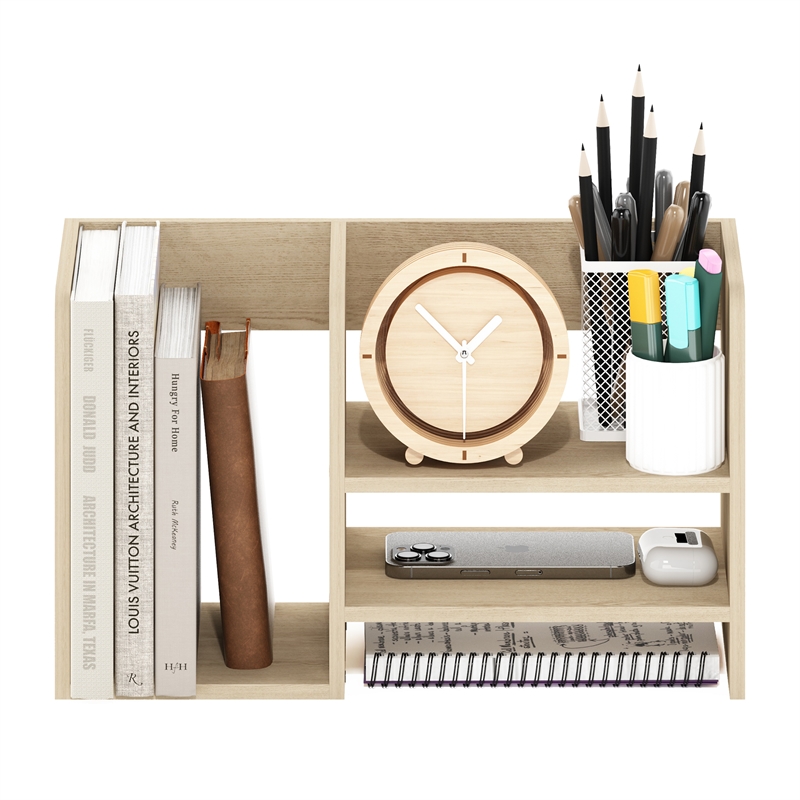 Pemberly Row Wood Desktop Book and Home Office Supplies Storage in Bauhaus Oak