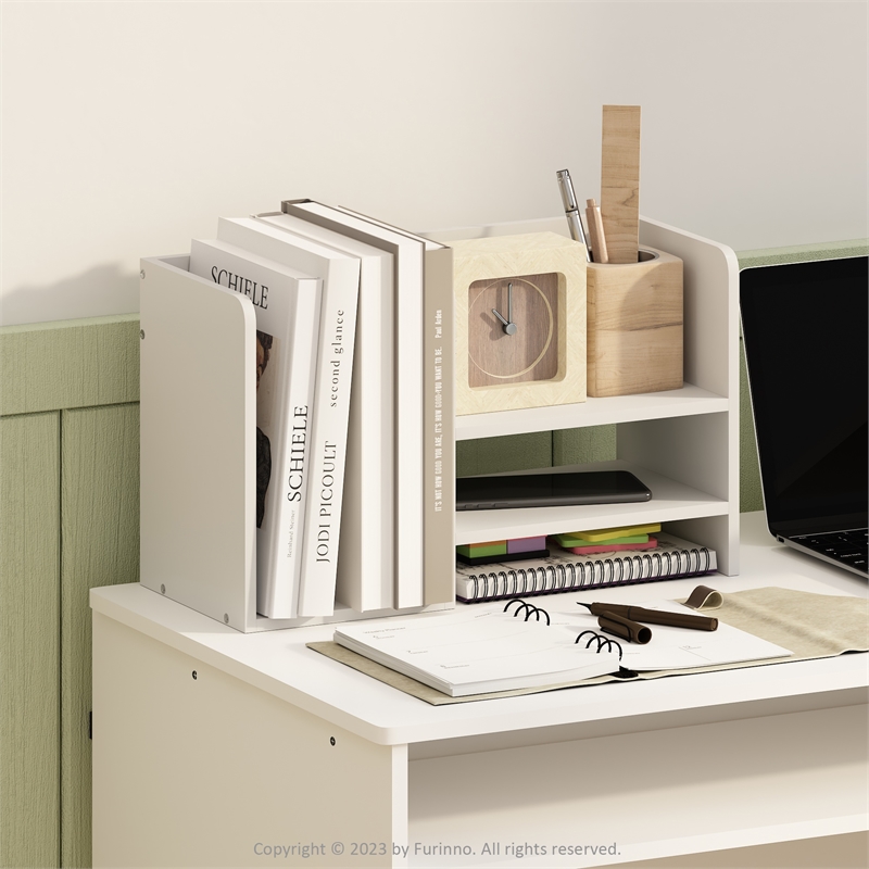 Pemberly Row Wood Desktop Book and Home Office Supplies Storage in White