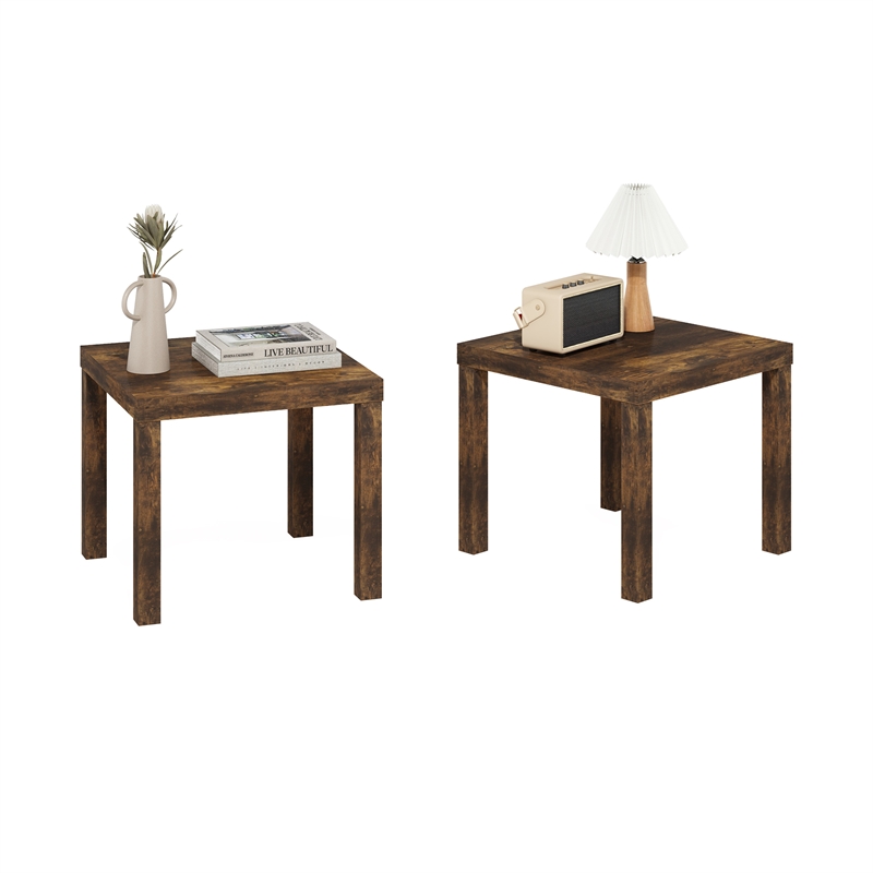 Pemberly Row Contemporaryy Square Side Table in Set of 2 in Amber Pine