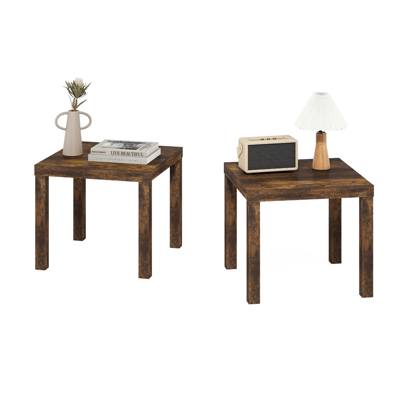 Pemberly Row Contemporaryy Square Side Table in Set of 2 in Amber Pine