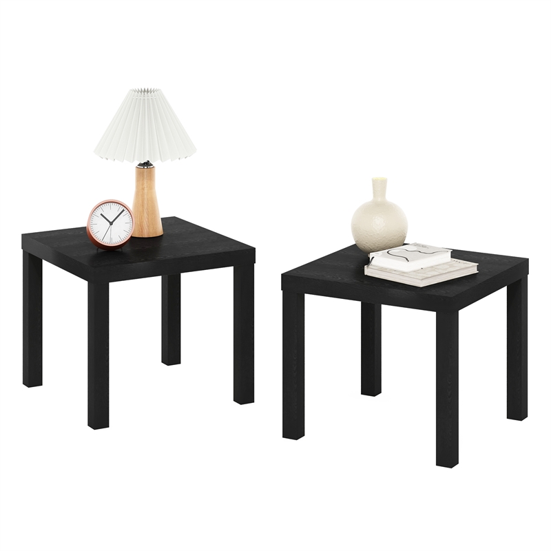 Pemberly Row Contemporaryy Square Side Table in Set of 2 in Black