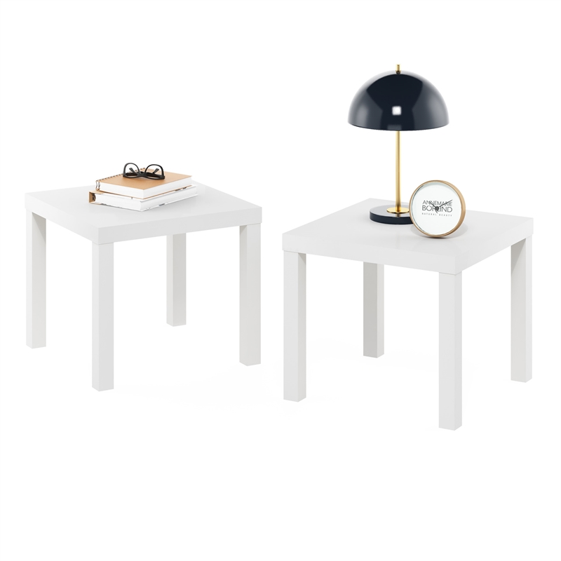 Pemberly Row Contemporaryy Square Side Table in Set of 2 in White