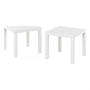 Pemberly Row Contemporaryy Square Side Table in Set of 2 in White