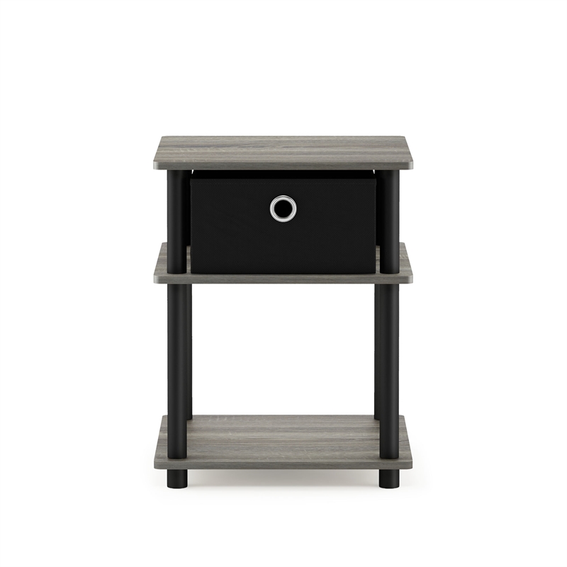 Pemberly Row Turn-N-Tube 3-Tier End Table with Storage Bin in French Oak/Black