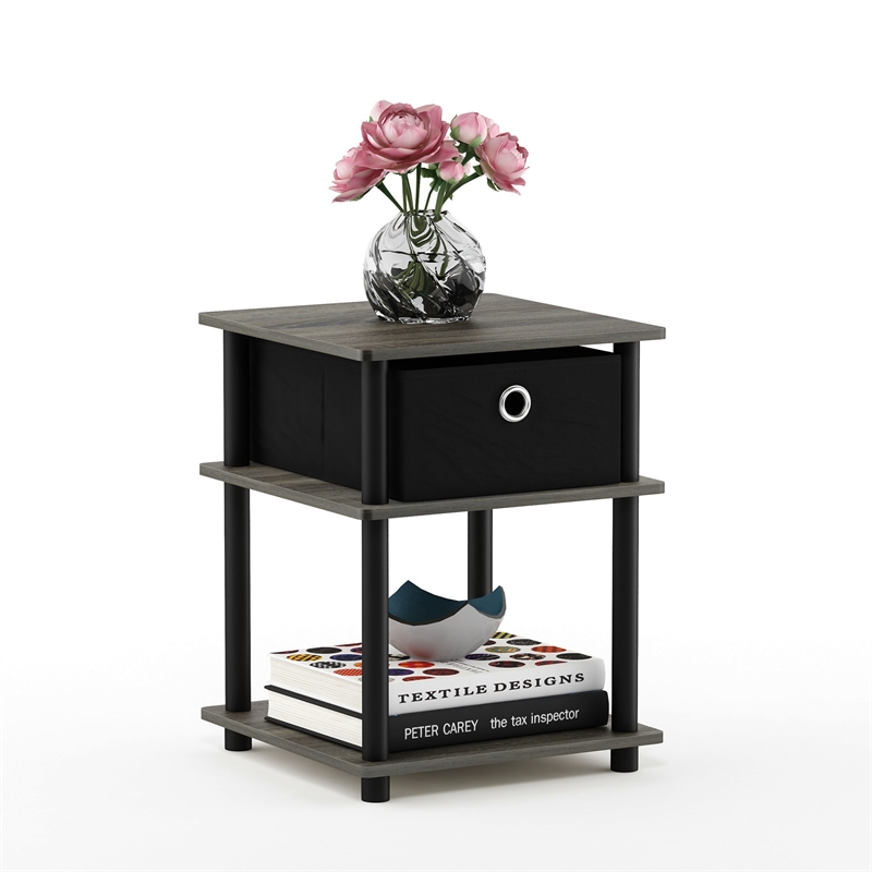Pemberly Row Turn-N-Tube 3-Tier End Table with Storage Bin in French Oak/Black