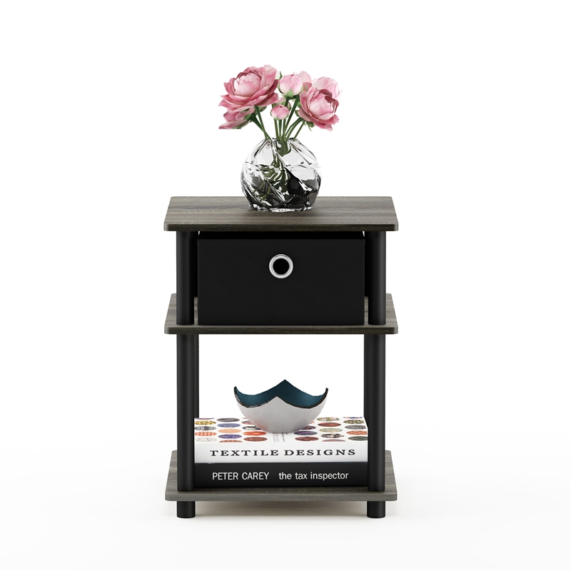 Pemberly Row Turn-N-Tube 3-Tier End Table with Storage Bin in French Oak/Black
