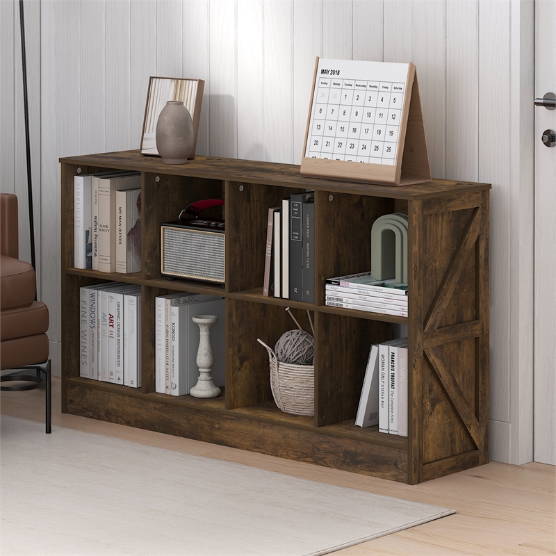 Pemberly Row Farmhouse 8-Cube Display Bookcase in Bookshelf in Amber Pine