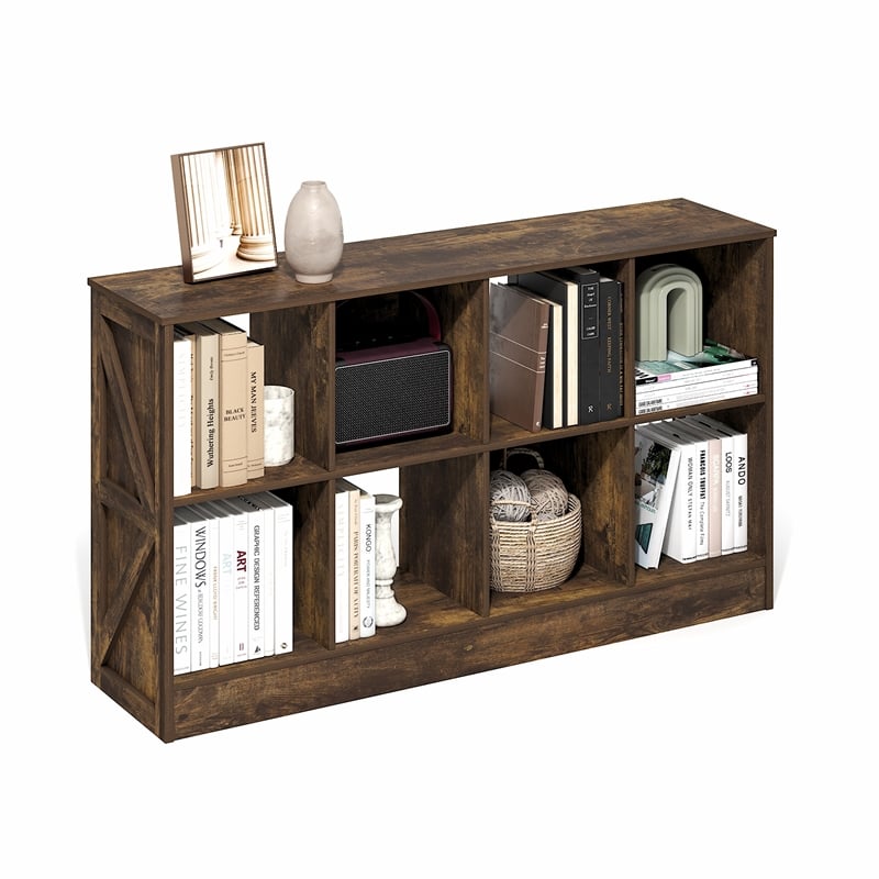 Pemberly Row Farmhouse 8-Cube Display Bookcase in Bookshelf in Amber Pine