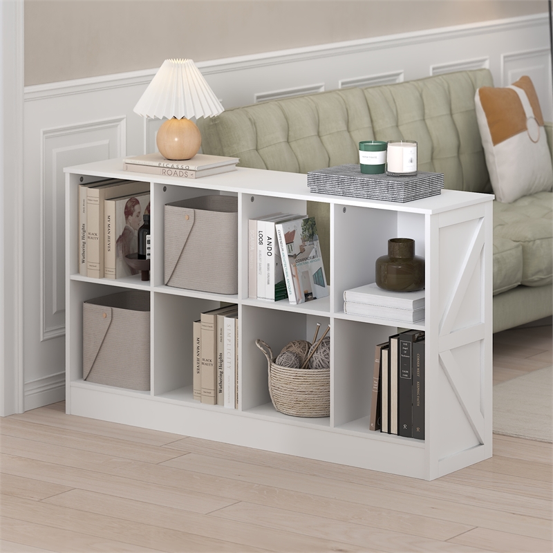 Pemberly Row Farmhouse 8-Cube Display Bookcase in Bookshelf in White