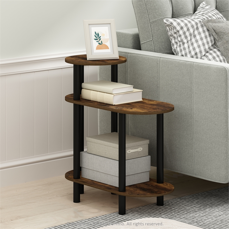 Pemberly Row Turn-N-Tube 3-Tier Oval Sofa Side/End Table in Amber Pine/Black