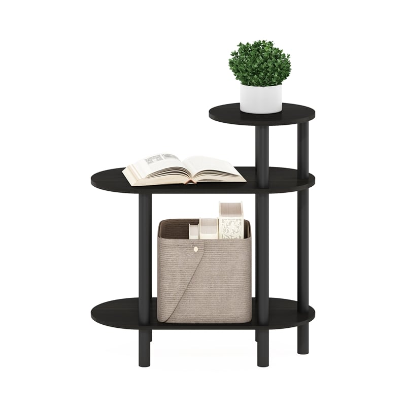 Pemberly Row Turn-N-Tube 3-Tier Oval Sofa Side/End Table with Espresso/Black
