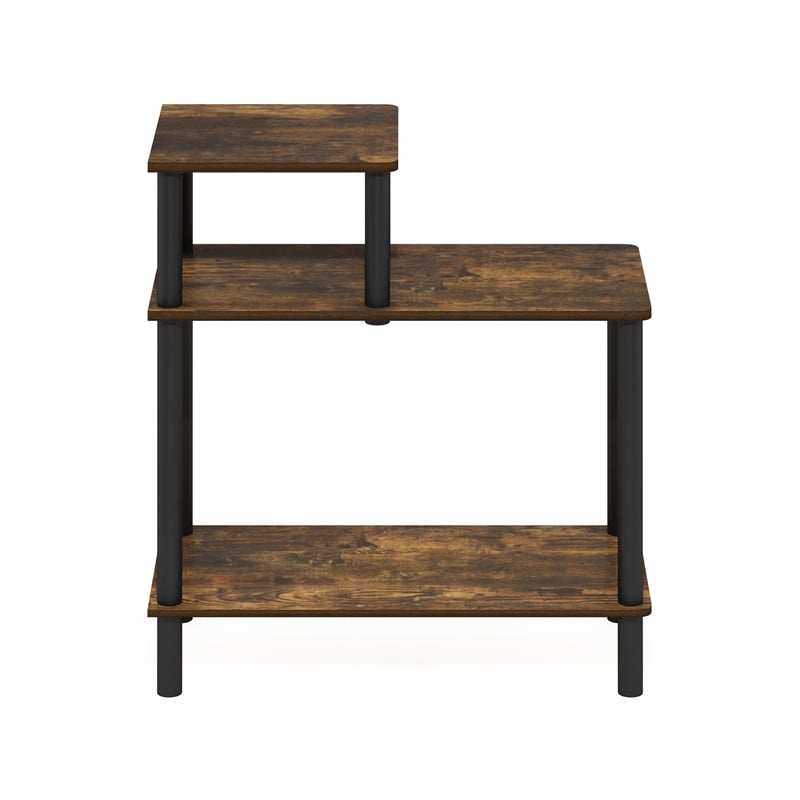 Pemberly Row 3-Tier Rectangular Sofa Side/End Table in Amber Pine/Black