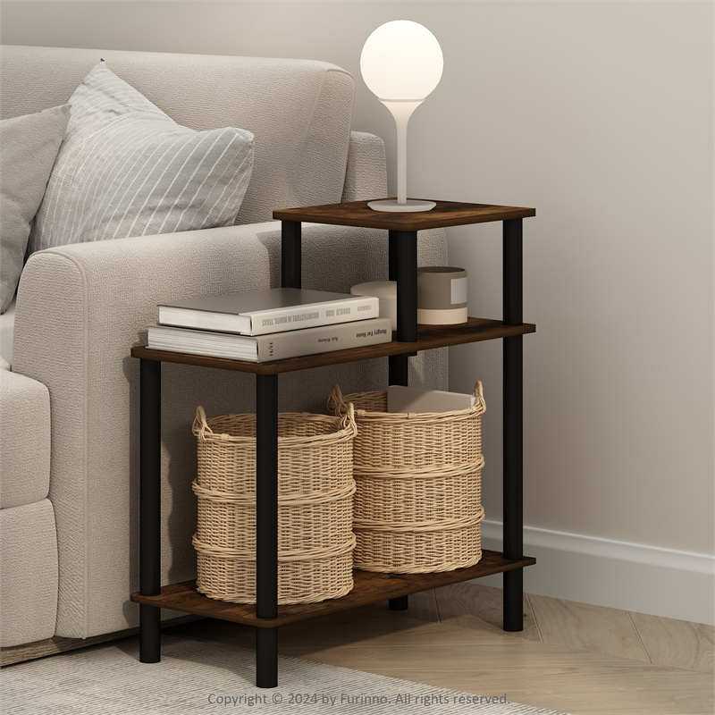 Pemberly Row 3-Tier Rectangular Sofa Side/End Table in Amber Pine/Black