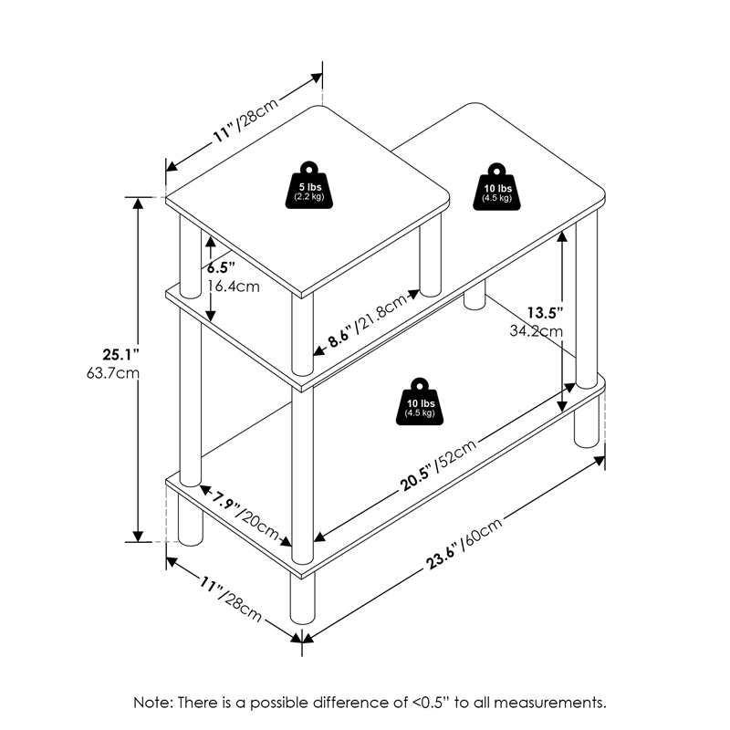 Pemberly Row 3-Tier Rectangular Sofa Side/End Table End in Espresso/Black