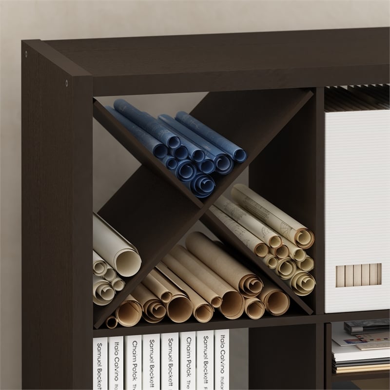 Pemberly Row Contemporary X-Shelf Cube Organizer Insert in Dark Oak