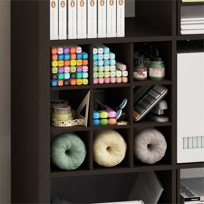 Pemberly Row 9-Compartment Bottle Storage Cube Organizer Insert in Dark Oak