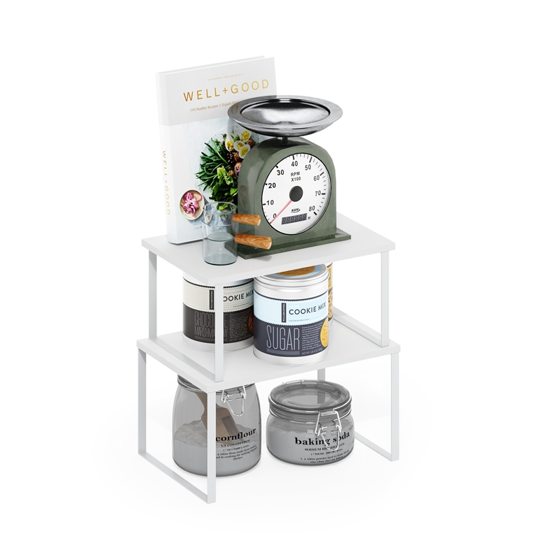 Pemberly Row Stackable Kitchen Counter Shelves in Set of 2 White