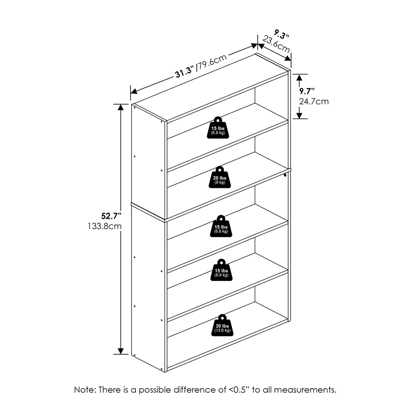 Pemberly Row 5-Tier Bookcase in Bookshelf in 31.5-inch Wide in Espresso