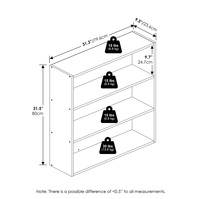Pemberly Row 3-Tier Bookcase in Bookshelf in 31.5-inch Wide in Espresso