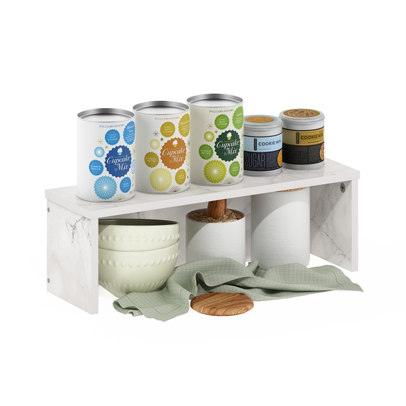 Pemberly Row 18-Inch Kitchen Counter Stackable Organizer Shelf in Marble White