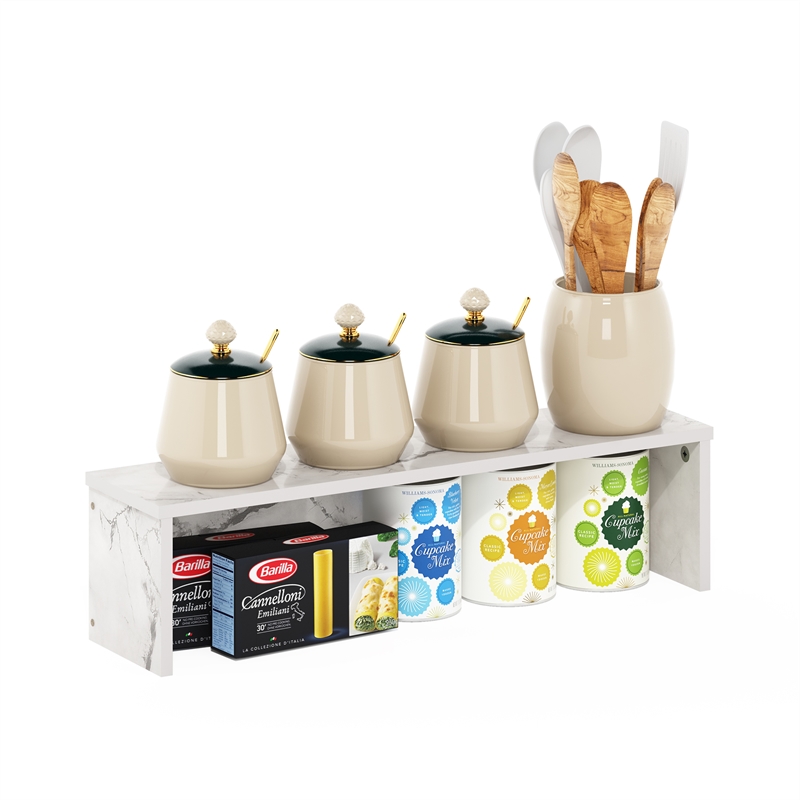 Pemberly Row 23-Inch Kitchen Counter Stackable Organizer Shelf in Marble White