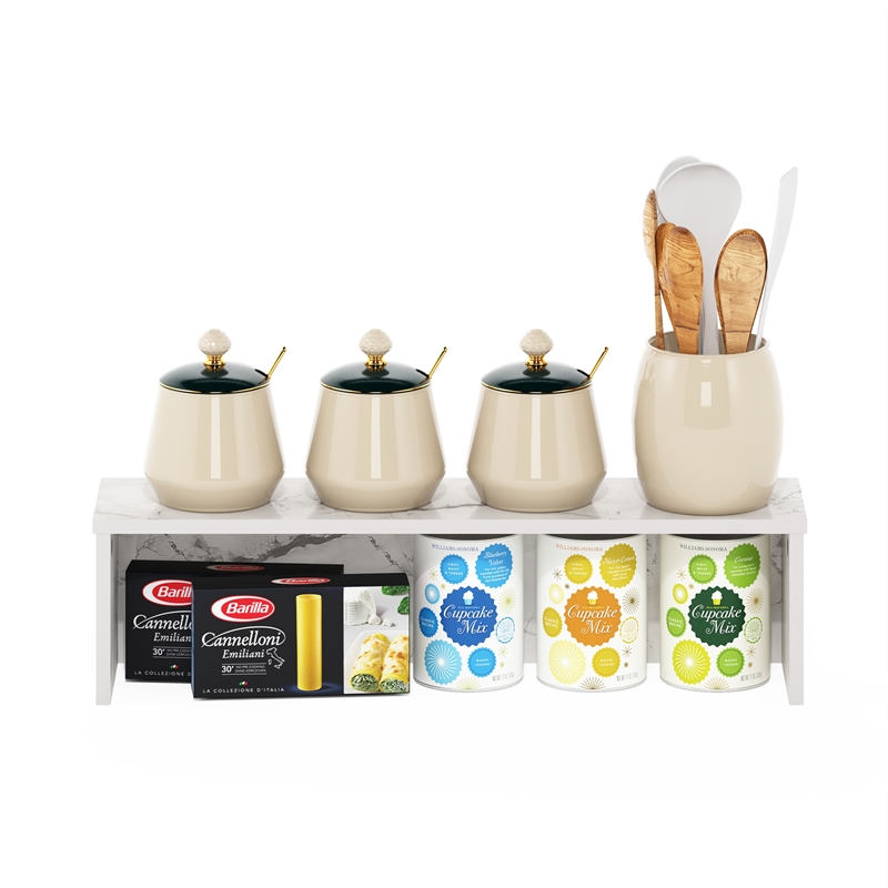 Pemberly Row 23-Inch Kitchen Counter Stackable Organizer Shelf in Marble White