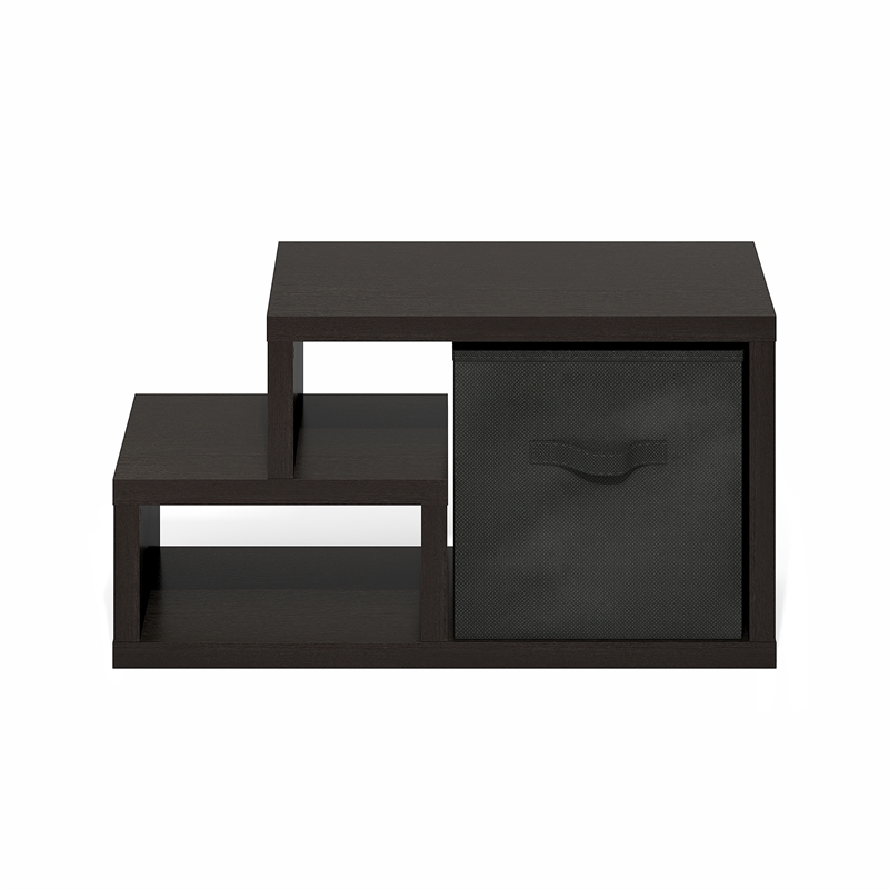 Pemberly Row Contemporary Multipurpose Shelf with Bin in Dark Oak