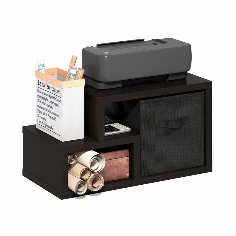 Pemberly Row Contemporary Multipurpose Shelf with Bin in Dark Oak