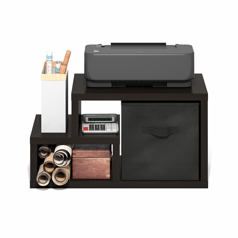 Pemberly Row Contemporary Multipurpose Shelf with Bin in Dark Oak
